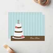 Monogram Cake Bedankt kaarten - Blauw Notitiekaartje (Voorkant / Achterkant in situ)