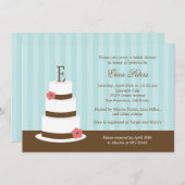 Monogram Cake Bridal Shower Uitnodiging - Blauw (Voorkant / Achterkant)