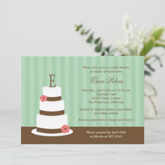 Monogram Cake Bridal Shower Uitnodiging - Groen (Staand voorkant)