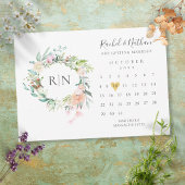 Monogram Calendar Gold Heart Floral Wedding Save The Date