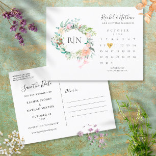 Monogram Calendar Gold Heart slaat de datum op Aankondigingskaart