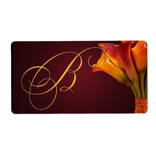 Monogram Calla Lily Trouwstickers Etiket (Voorkant)