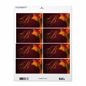 Monogram Calla Lily Trouwstickers Etiket (Full Sheet)