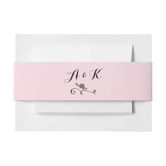 Monogram Calligrafie Bloem Ornament Roze Uitnodigingen Wikkel