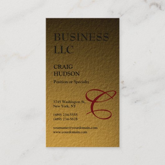 Monogram Calligrafie Gold Tones Visitekaartje (Voorkant)