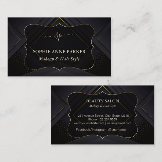 Monogram Calligraphy Gold Professional Makeup Visitekaartje (Voorkant / Achterkant)