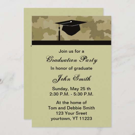 Monogram Camouflage Graduation Party Uitnodiging (Voorkant / Achterkant)