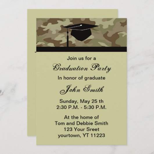 Monogram Camouflage Graduation Party Uitnodiging (Voorkant / Achterkant)