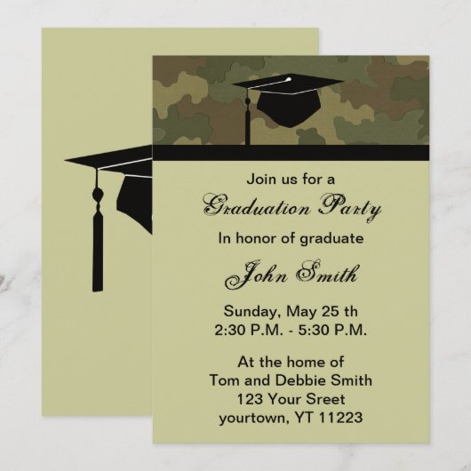 Monogram Camouflage Graduation Party Uitnodiging (Voorkant / Achterkant)