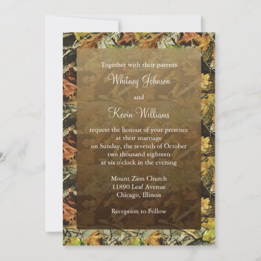 Monogram Camouflage Wedding Kaart (Achterkant)