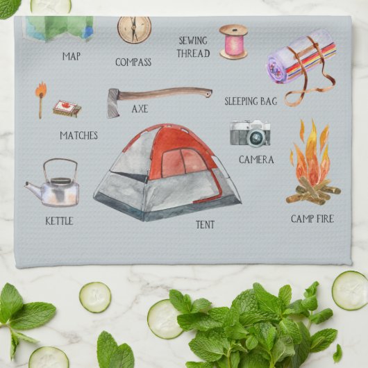 Monogram Camping Guide | Waterverf illustraties Theedoek (Gevouwen)