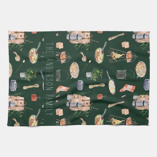 Monogram Camping | Waterverf illustraties Theedoek (Horizontaal)