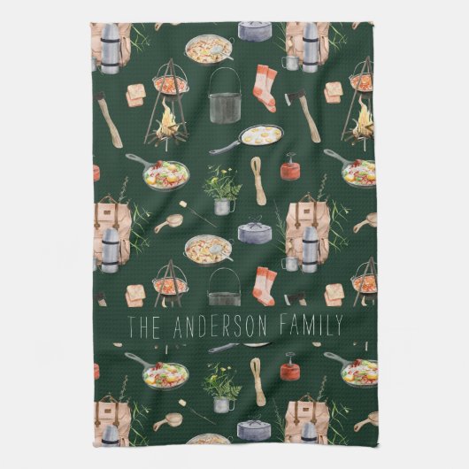 Monogram Camping | Waterverf illustraties Theedoek (Verticaal)