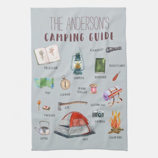 Monogram Campinggids | Watercolor Illustraties  Theedoek (Verticaal)