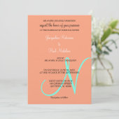 Monogram Cantaloupeturquoise Uitnodiging (Staand voorkant)