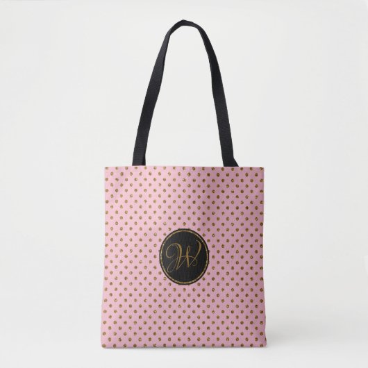 Monogram Canvas tassen | Roos Gold Glitter Polka D (Voorkant)