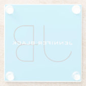 Monogram Capri Blue Minimalist Modern Name Glazen Onderzetter (Achterkant)