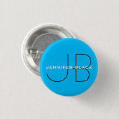 Monogram Capri Blue Minimalist Modern Name Ronde Button 3,2 Cm (Voorkant /achterkant)