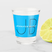 Monogram Capri Blue Minimalist Modern Name Shot Glas (Voorkant)