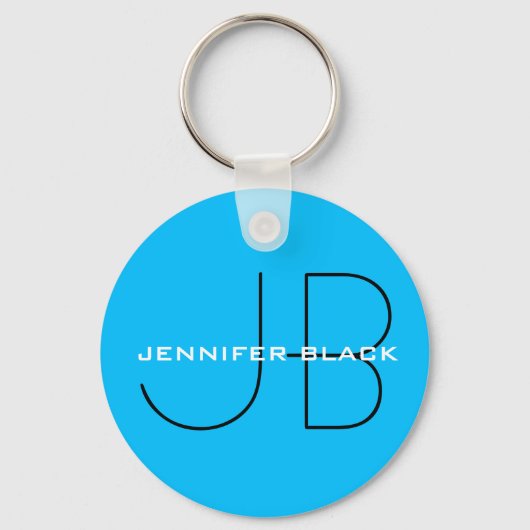 Monogram Capri Blue Minimalist Modern Name Sleutelhanger (Voorkant)