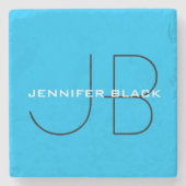 Monogram Capri Blue Minimalist Modern Name Stenen Onderzetter (Voorkant)