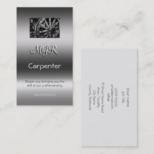 Monogram, Carpenter Business, metallisch effect Visitekaartje (Voorkant / Achterkant)
