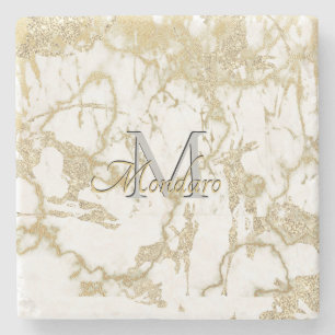 Monogram Carrera Marmer Metallic Gold Glitter Pare Stenen Onderzetter