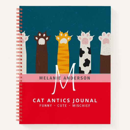 Monogram CAT Klauwen Om Over Na Te Denken Journal  Notitieboek (Voorkant)