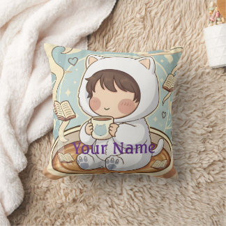 Monogram Cat Pillow Cozy Reading Nook Decor Kussen