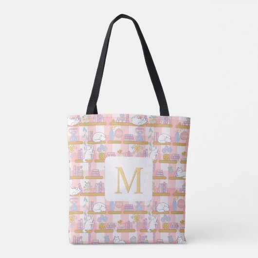 Monogram Cats Library Book Tote Bag Girly Pink (Achterkant)