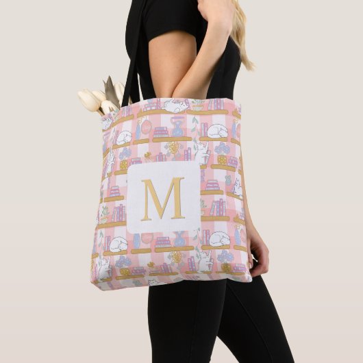 Monogram Cats Library Book Tote Bag Girly Pink (Dichtbij)