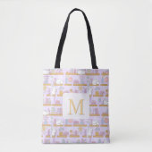 Monogram Cats Library Book Tote Bag Girly Purple (Voorkant)