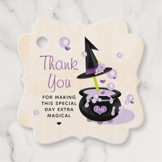 Monogram Cauldron Witch Halloween Dank je Bedankjes Labels (Voorkant)