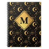 Monogram Celestial Black & Gold Stars Moon Pattern Notitieboek (Voorkant)