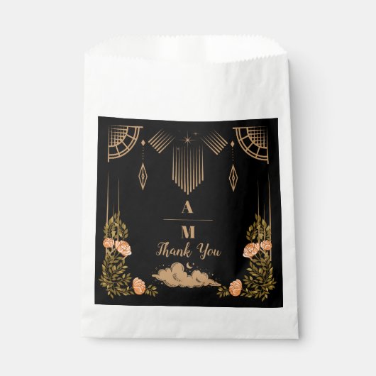 Monogram Celestial Midnight Black Stars Bruiloft Bedankzakje (Voorkant)