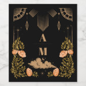 Monogram Celestial Midnight Black Stars Bruiloft Wijn Etiket (Enkel label)