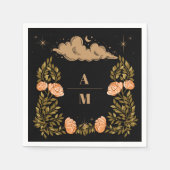 Monogram Celestial Midnight Zwarte Sterren Bruilof Servet (Voorkant)