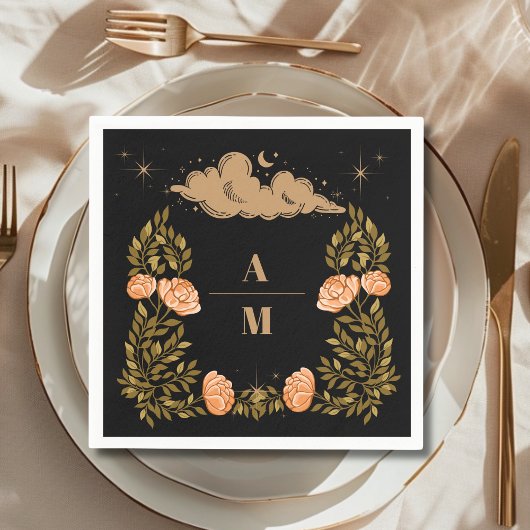 Monogram Celestial Midnight Zwarte Sterren Bruilof Servet