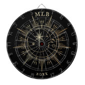Monogram Celestial Sun Moon Gold Black Year Dartbord (Voorkant)