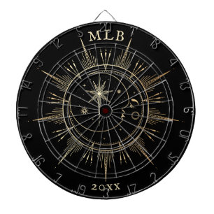 Monogram Celestial Sun Moon Gold Black Year Dartbord