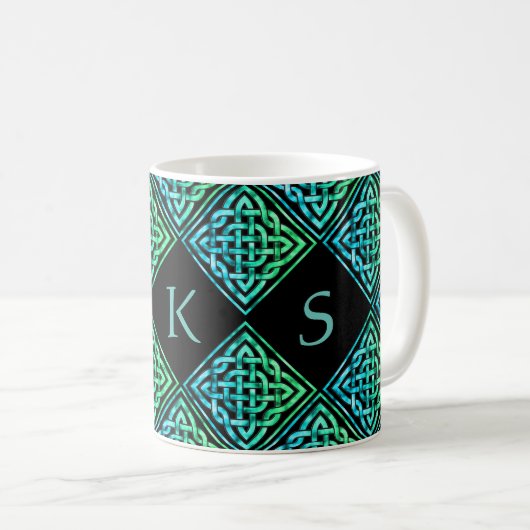 Monogram Celtic Blue Green 3 Letters Mok (Voorkant rechts)