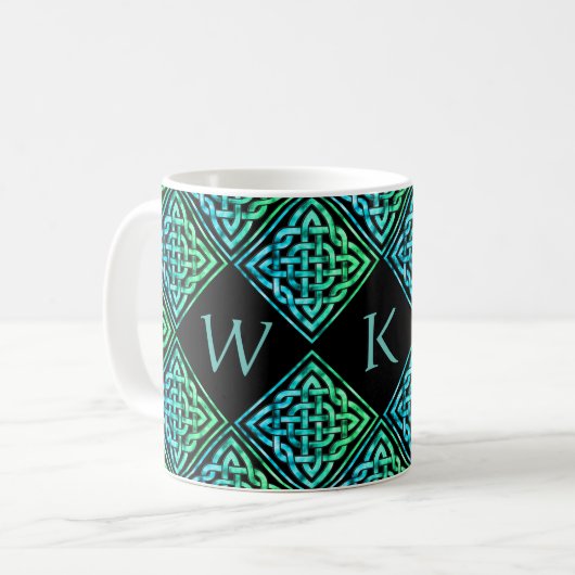 Monogram Celtic Blue Green 3 Letters Mok (Voorkant links)
