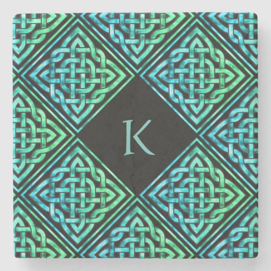 Monogram Celtic Blue Green Stone Onderzetter (Voorkant)