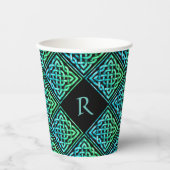 Monogram Celtic Blue Paper Cups Papieren Bekers (Voorkant)