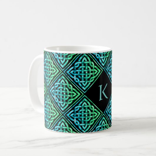 Monogram Celtic Knot - Blauwe Groene Mok (Voorkant links)