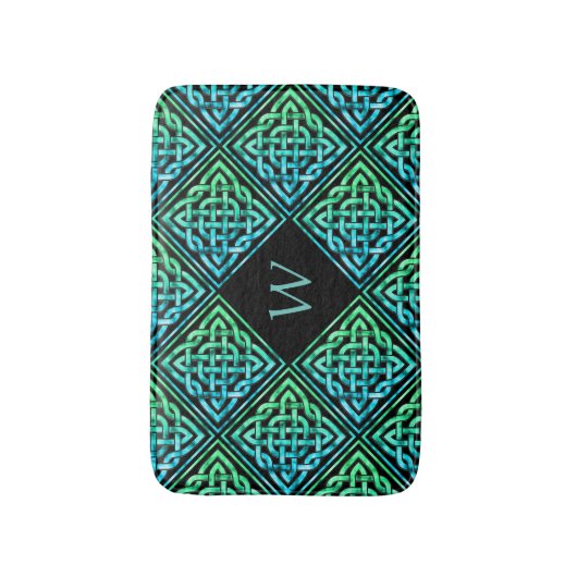 Monogram Celtic Knot Blue Green Bath Mat (Voorkant Verticaal)