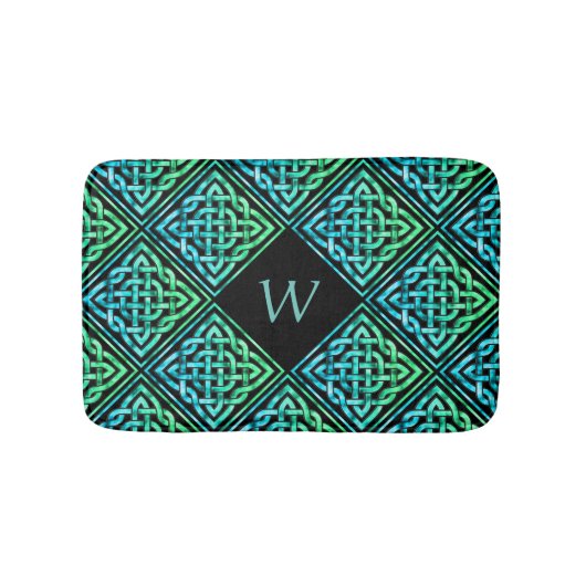Monogram Celtic Knot Blue Green Bath Mat (Voorkant)