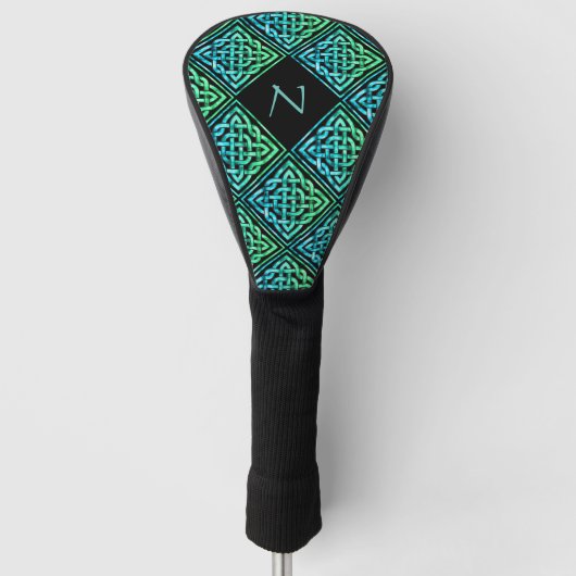 Monogram Celtic Knot Blue Green Golf Driver Hoesje Golfheadcover (Voorkant)