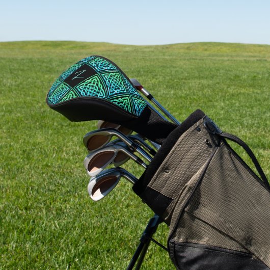Monogram Celtic Knot Blue Green Golf Driver Hoesje Golfheadcover (Insitu)