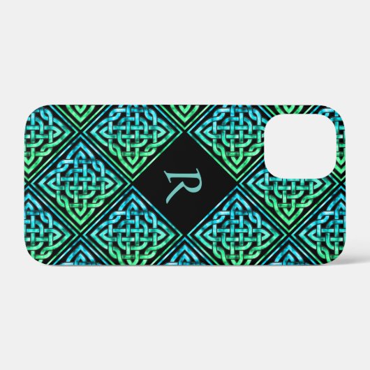 Monogram Celtic Knot Blue Green iPhone 12 Mini Case-Mate iPhone Case (Achterkant (horizontaal))